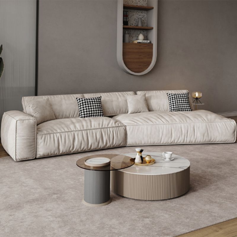 Single Side Armrest with Pillow Back Sofa Bed Cream Cloth Art Sofa