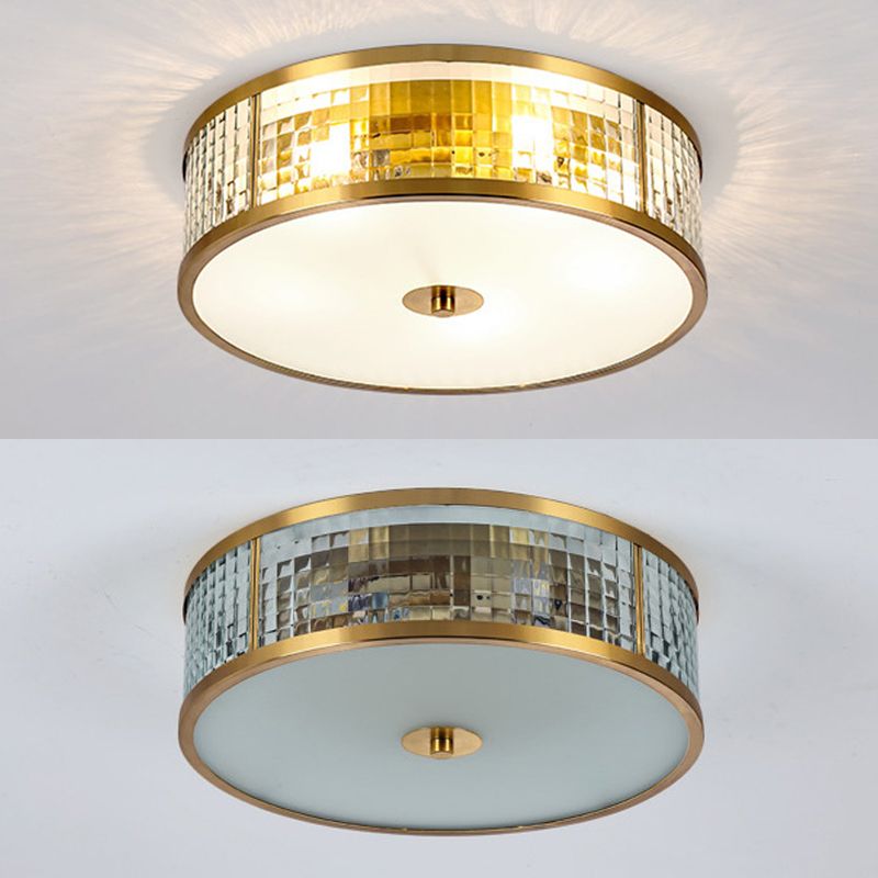 Colonical Artistic Circular Flush Mount Copper Indoor Ceiling Light with Glass Shade