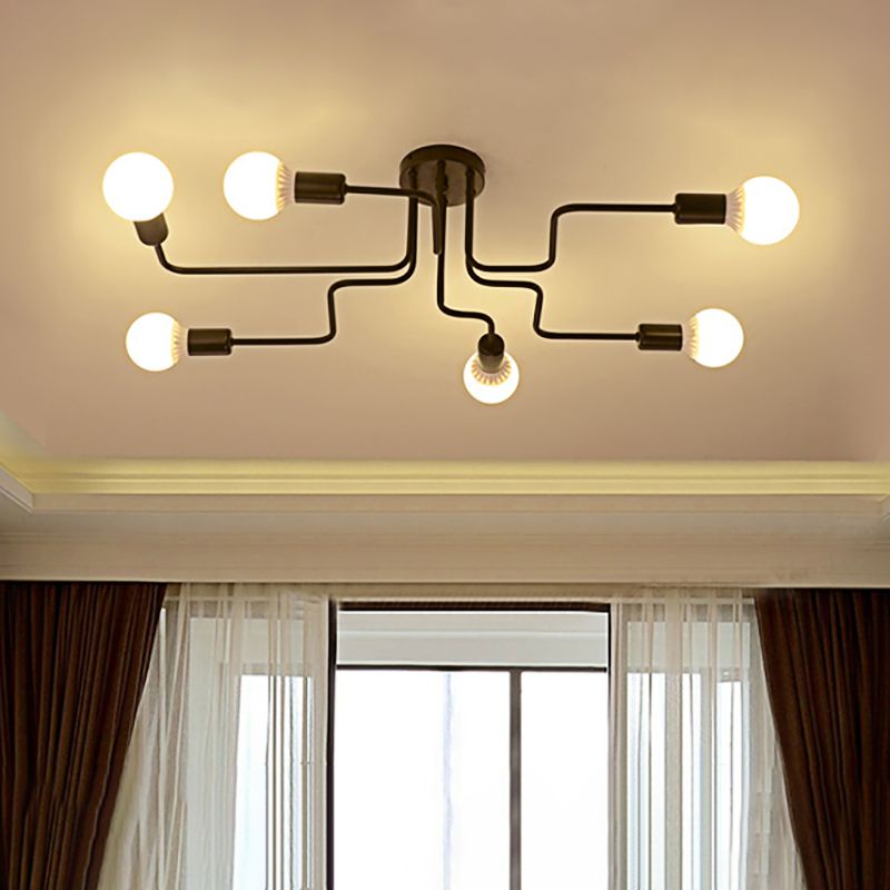 Retro techo expuesto con lámparas semiincorporadas de metal ligero incrustadas 4 / 6, con diseño de latón antiguo / Sputnik negro