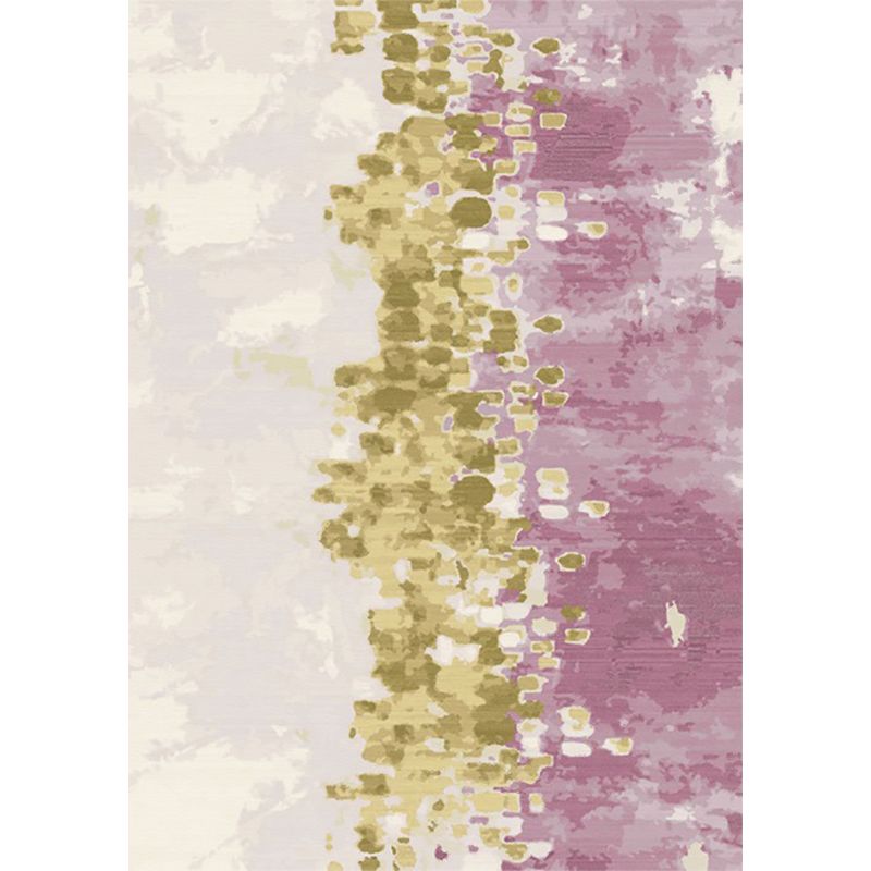 Ivory and Pink Bedroom Rug Modern Abstract Painting Pattern Area Rug Polyester Washable Carpet
