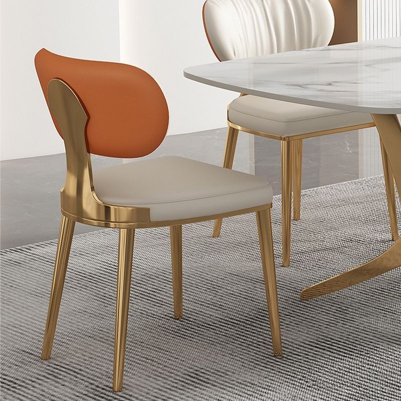 Glam Upholstered Dining Chair Open Back Dining Chair with Metal Legs