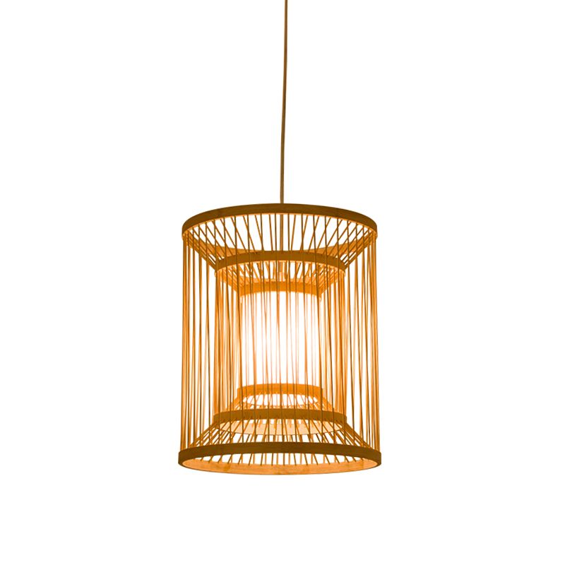 Zylindrisch hängende leichte japanische Bambus 1 Glühbirne 12 "/16" breites Holzheiz -Beleuchtungsanlage