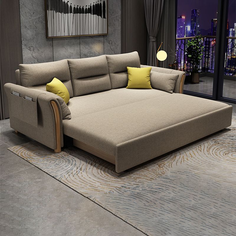 Convertible Flared Arm Sofa Bed Linen Sofa Bed in Brone for 3 peopl
