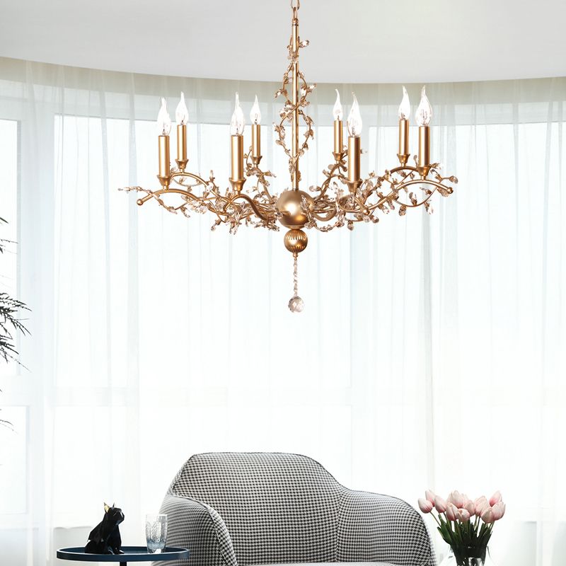 8 cabezas de candelabra lámpara de lámpara de lámpara posmoderna de latón cristal de techo ligero