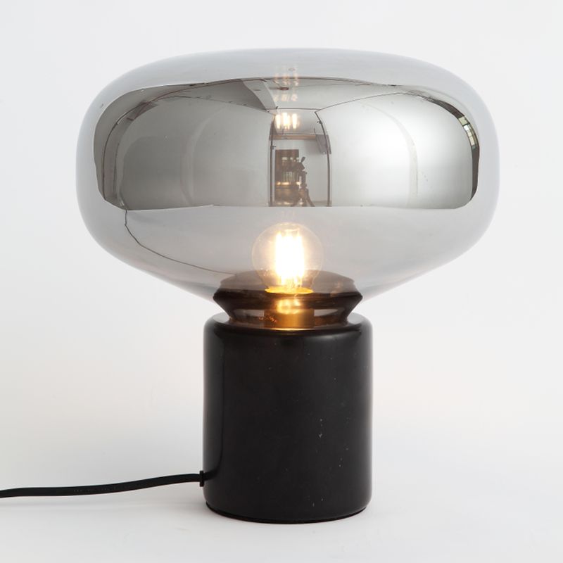 Ovale Living Room Table Light Polished Silver Glass 1 Bulb Postmodern Night Stand Lamp with Black Base