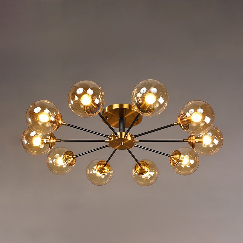 Moderne artistieke globe-plafondlamp, gelakt ijzer, semi-inbouw met glazen kap