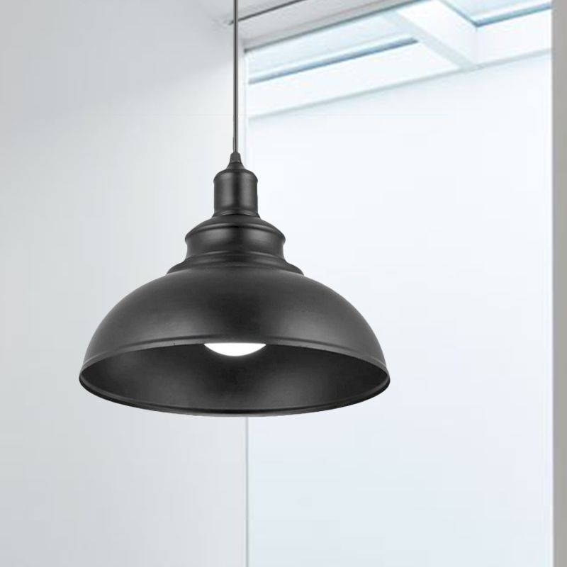 Metallic zwart hangende lichtkoepel 1 licht vintage stijl hanglamp met plug-in koord in zwart