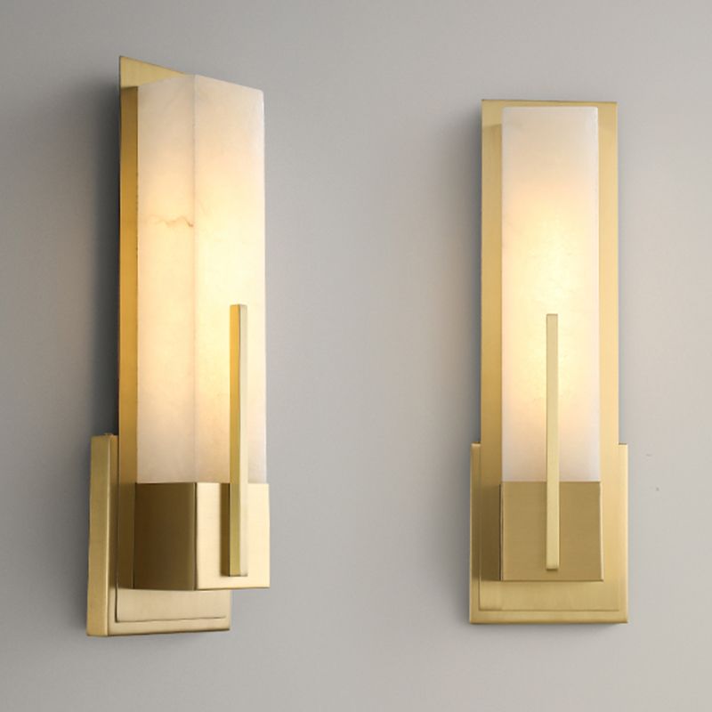 Metal Modern Wall Sconce Rectangle Shape Wall Light with Stone Shade for Living Room