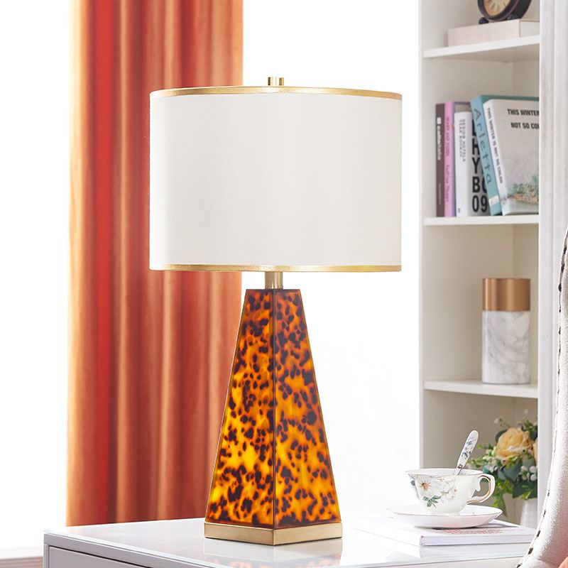 Fabric Drum Nightstand Light Modernism 1 Light White Table Lamp with Tower Leopard Print Acrylic Base