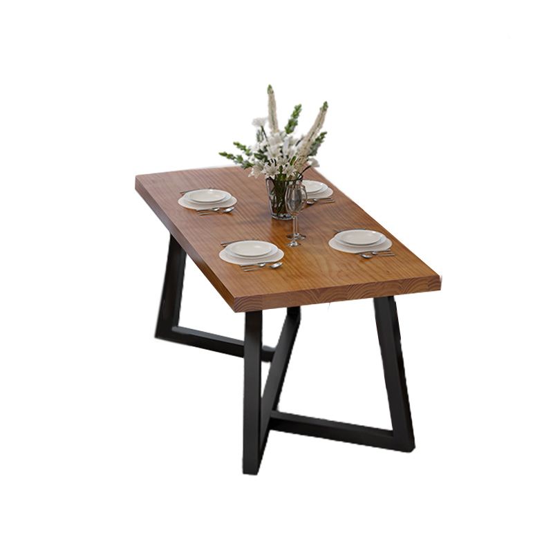 Industrial Brown Wood Top Table Indoor Rectangle Table with Metal Base