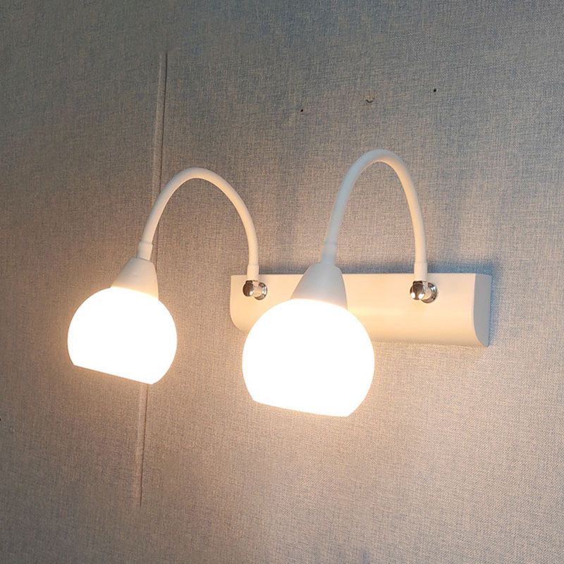 Country Style Flexible Wall Sconce White Glass Vanity Mirror Light for Bathroom