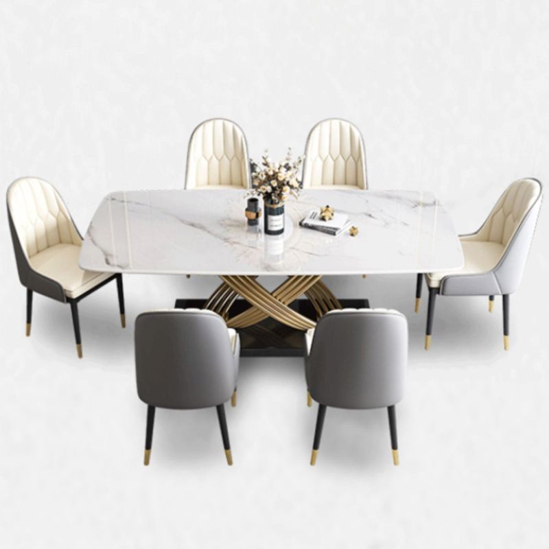 Glam Style Dining Sintered Stone Table Dining Rectangle Table with Metal Legs for Home