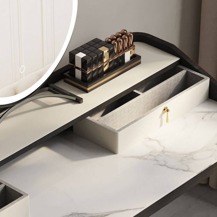 Stone Top Double Drawers Straight Feet Dresser Black Vanity Desk
