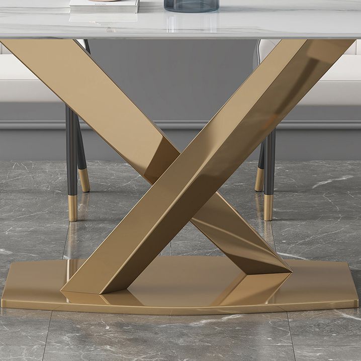 Modern Sintered Stone Rectangle Dining Room Table with Microfiber Leather Chairs for Home