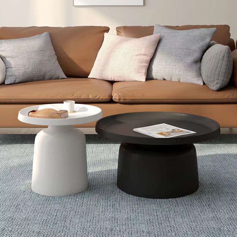 Mid-Century Iron Coffee Table Pedestal Round Tray Top Cocktail Table Set