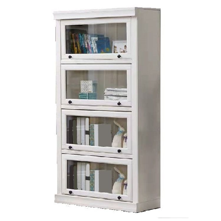 White Vertical Standard Bookcase Solid Wood Bookshelf with Glass Doors