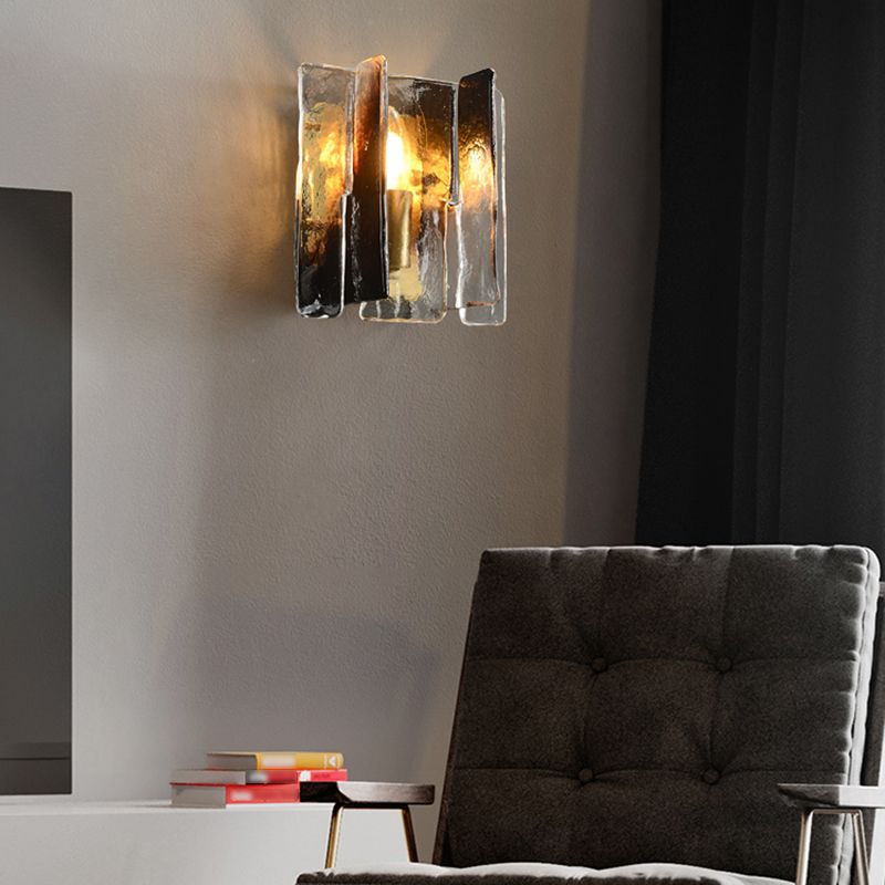 Modern Metal Wall Sconce Geometric Shape Wall Light with Glass Shade for Bedroom