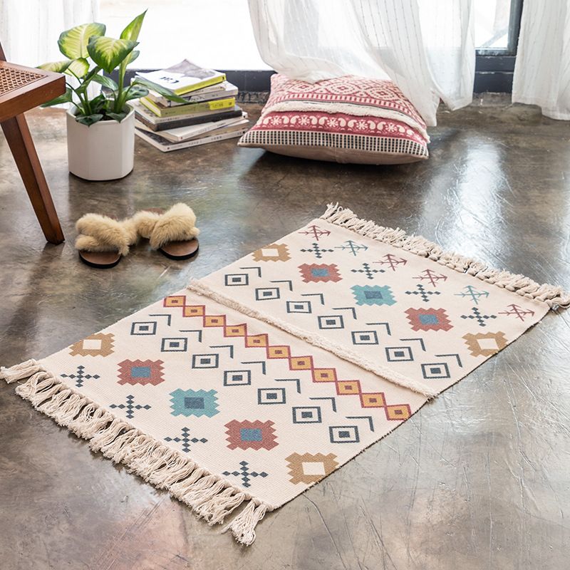 Ethnische Baumwollmischfläche Teppich Tribal Print Innenteppich Rand Teppich für die Heimdekoration