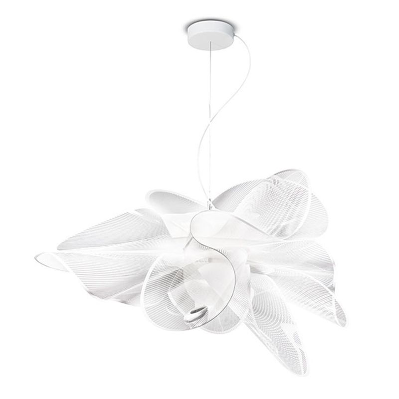 Tulle-Like Floral Chandelier Decorative Plastic Cafe LED Suspension Lighting Fixture in White