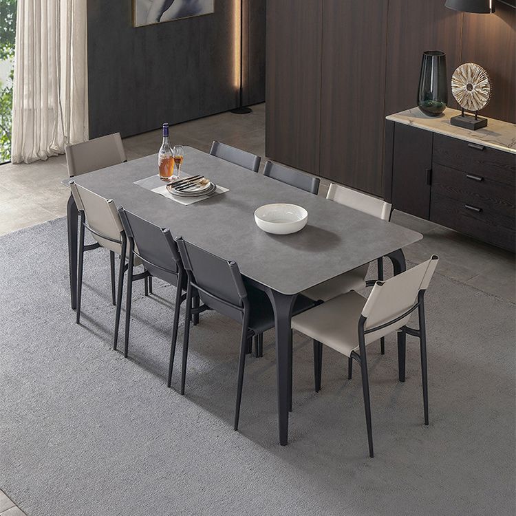 Contemporary Rectangle Dining Table Sintered Stone Dining Table with 4 Black Legs
