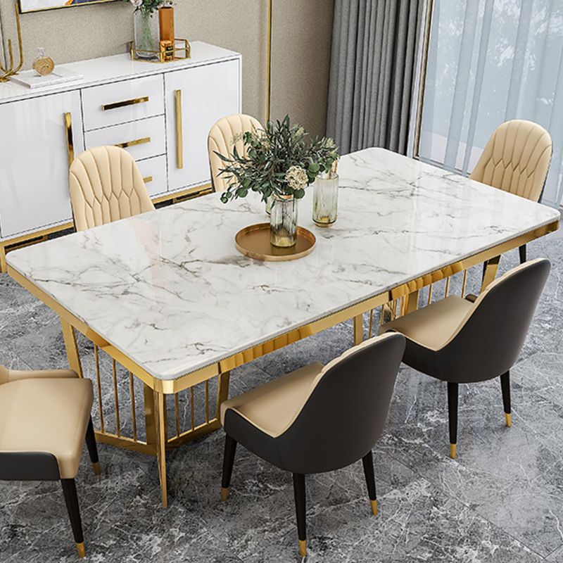 Glam Sintered Stone Double Pedestal Table Home Rectangle Dining Table