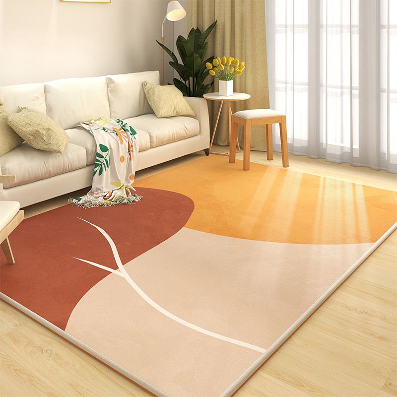 Orange Casual Carpet Polyester Contrast Color Carpet Washable Carpet for Living Room