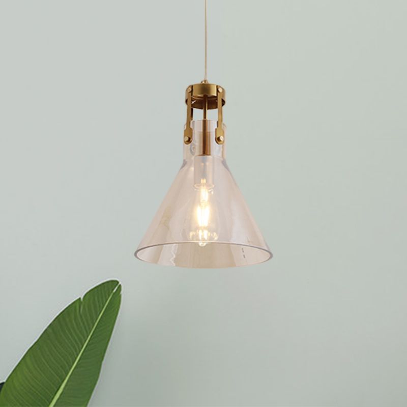 Horn Kitchen Table Hanging Pendant Cognac Glass 1 Bulb Simple Style Suspension Lighting