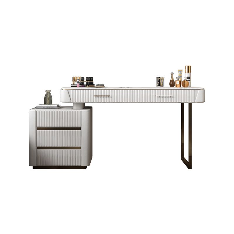 17.71" Wide Modern Make-up Vanity with 5 Storage Drawers Bright White Wood Vanity Set
