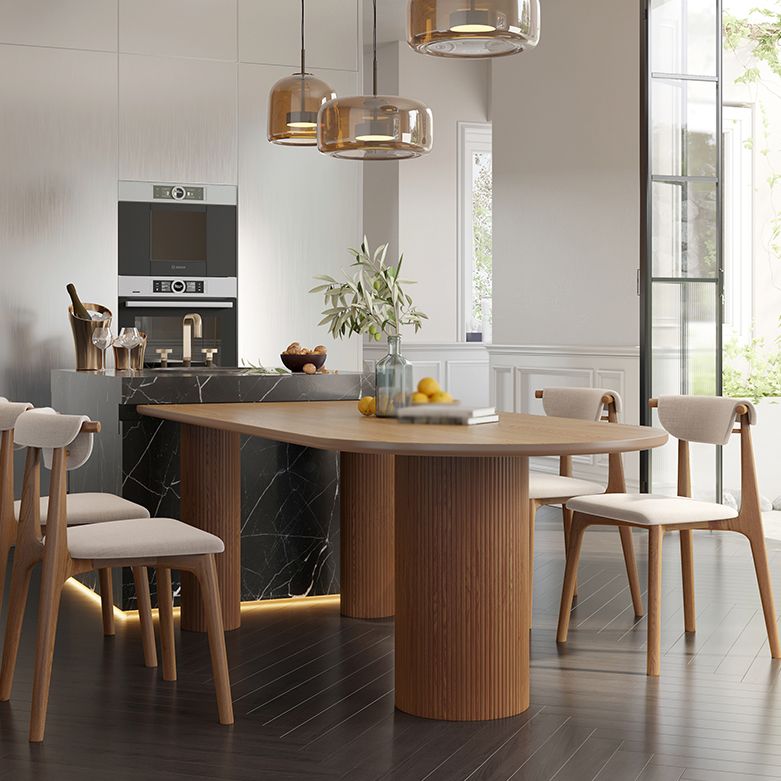Free Form Pinewood Brown Tone Dining Table Simplicity 3 Legs Table for Dining Room