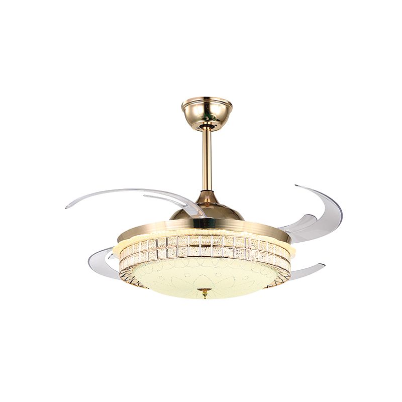 Kristallschüssel Deckenventilator Lampe Einfachheit 4 Blades Schlafzimmer LED SEMI BUSCH LAUT IN GOLD, 47 "breit