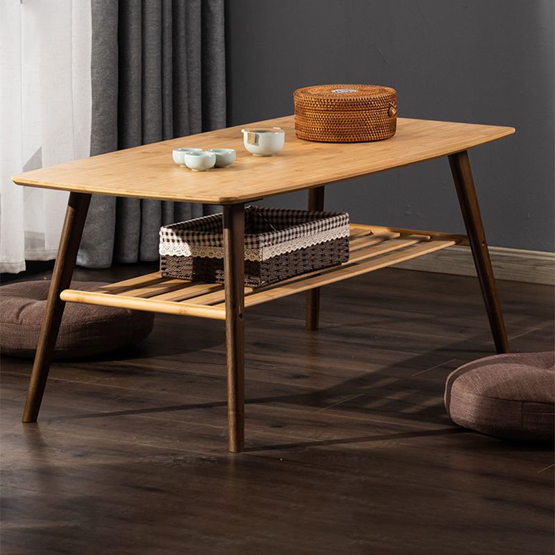 Scandinavian Rectangle Wood Coffee Table 4 Legs Cocktail Table with Shelf