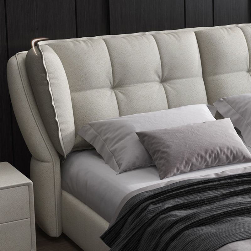 Modern Upholstered Headboard Bed Solid Wood Beveled Panel Bed