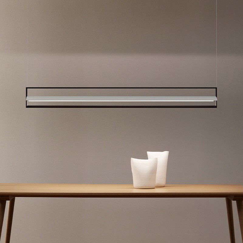 Linear Metallic Island Light Fixture Modernism LED Black Hanging Lamp Kit for Dining Room