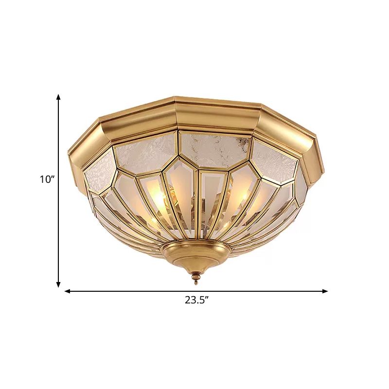 18"/21"/23.5" W Domed Shade Bedroom Flush Mount Lamp Classic Frosted Glass 3/4/6 Lights Gold Flush Light Fixture