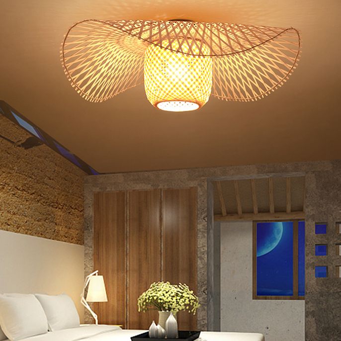 Accesorios de luz de techo de montaje de montura de bambú Asia 1 lámpara de techo de rasgador de luz para dormitorio para dormitorio