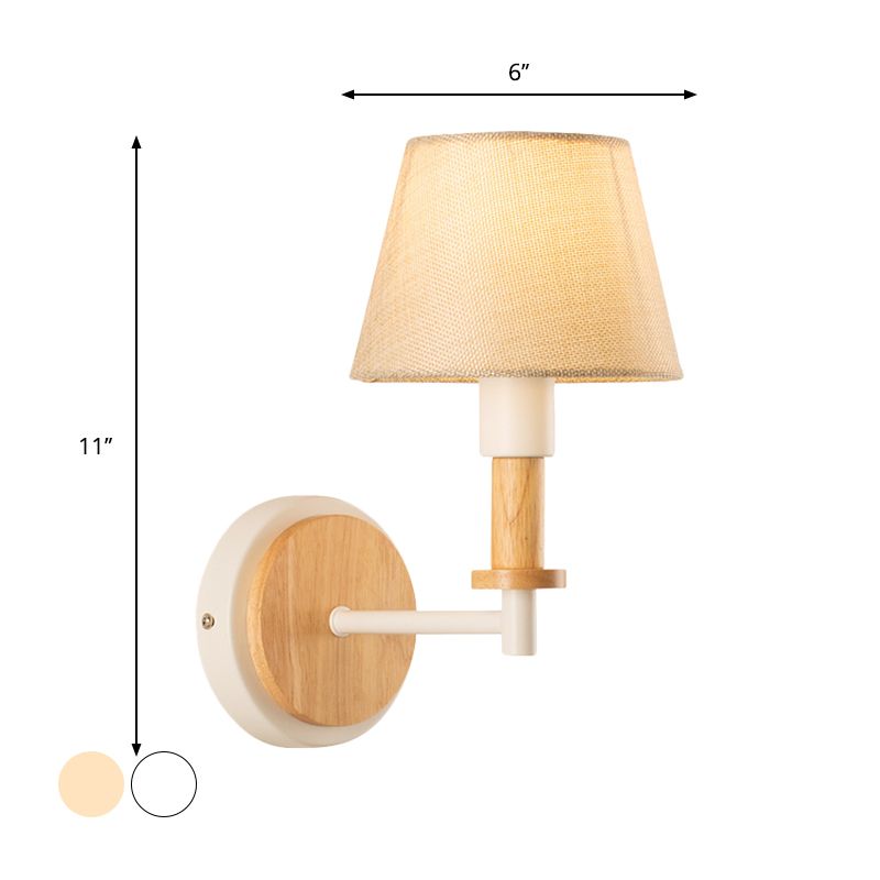Luz de montaje de pared de tela cónica Nordic 1 bomba lámpara de pared negra/blanca con brazo en ángulo recto en blanco/luz beige