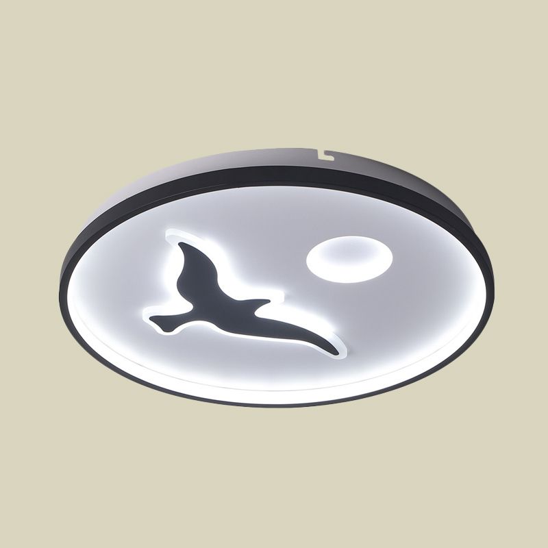 Bird Flush Ceiling Mount Minimalistic Acrylic LED Black Finish Flushmount Light with Round Shade in Warm/White Light