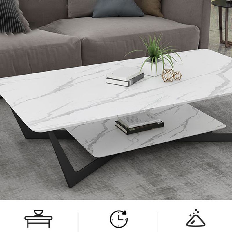 Cross Legs Slate Coffee Table Shelf Included Simple Single Cocktail Table