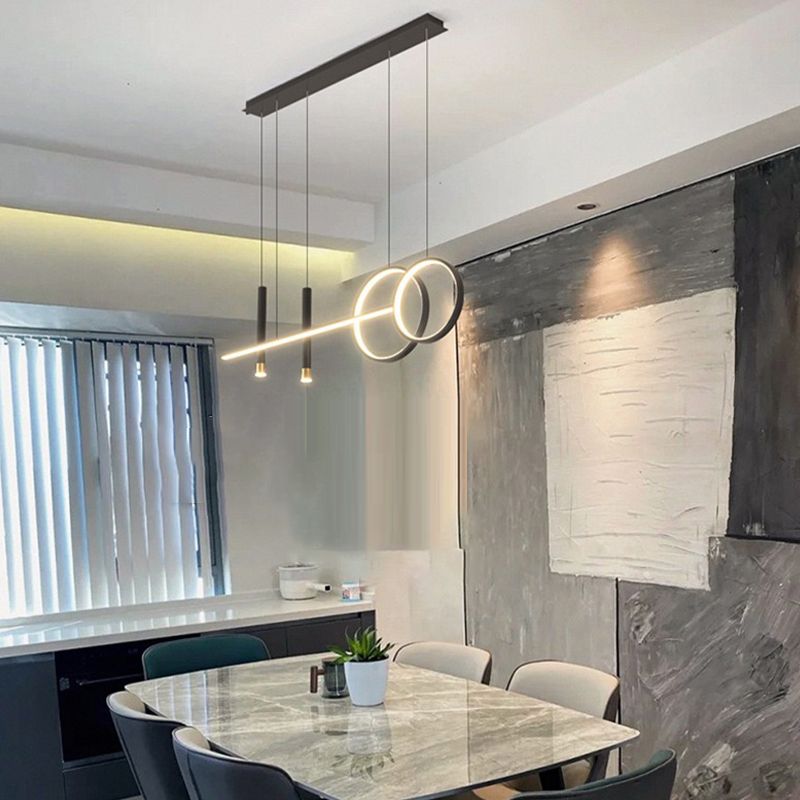 Post Modern Linear Kitchen Island Fixture in Gold / Black Aluminum LED Ceiling Pendant