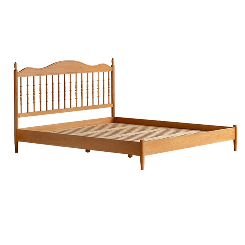 Contemporary Pine Wood Bed in Light Brone Scandinavian Bed with Headbo