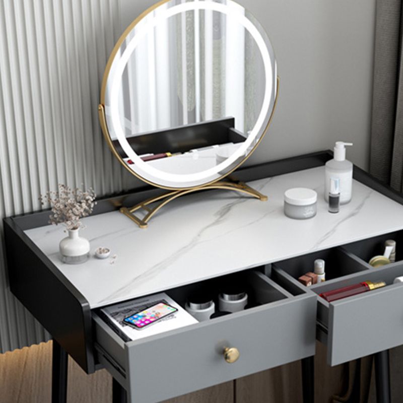 Contemporary Vanity Stone Top Makeup Dressing Table in Black