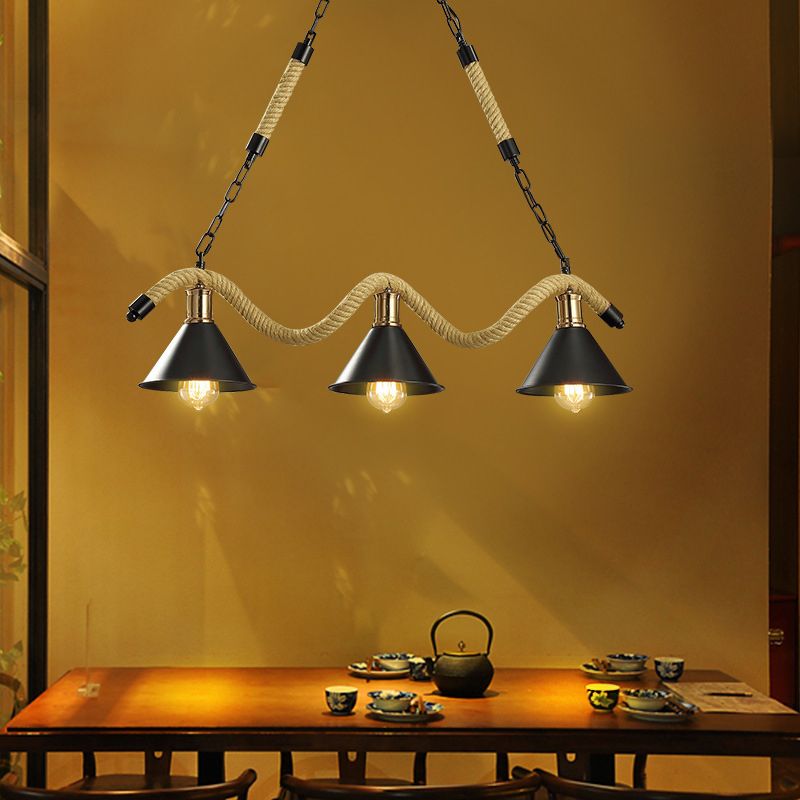 Hemp Rope Hanging Island Light Industrial Hanging Lighting Fixture for Dining Room