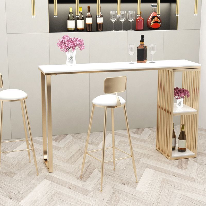Faux Marble Bar Height Table Modern Style Bistro Table with 2 Shelves