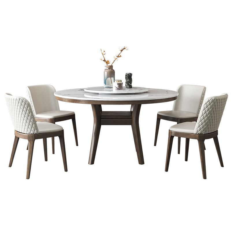 Modern Rotatable Round Table Set 1/4/5/6/7 Pieces Artificial Marble Top Round Table Set