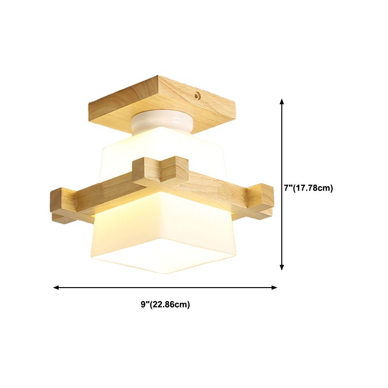 Single Beige Finish Flush Mount Lighting Nodic Wooden Shaded Ceiling Light