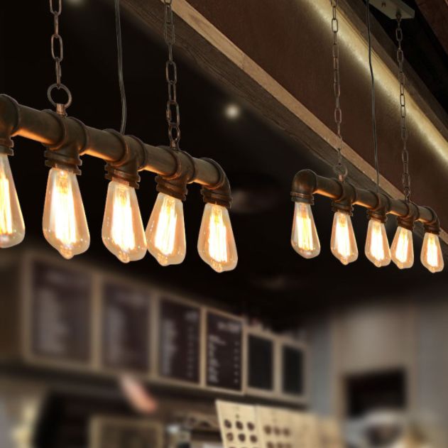 5 Lights Metal Water Tubular Island Pendant Lighting Retro Industrial Exposed Bulb Island Lamp