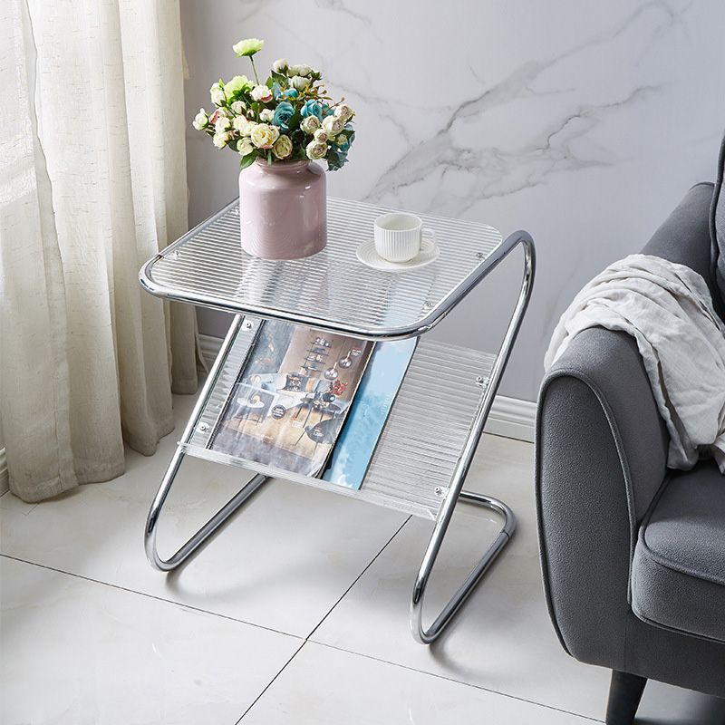 End Table with Storage Glass Abstract Rectangular Modernistic Side Table