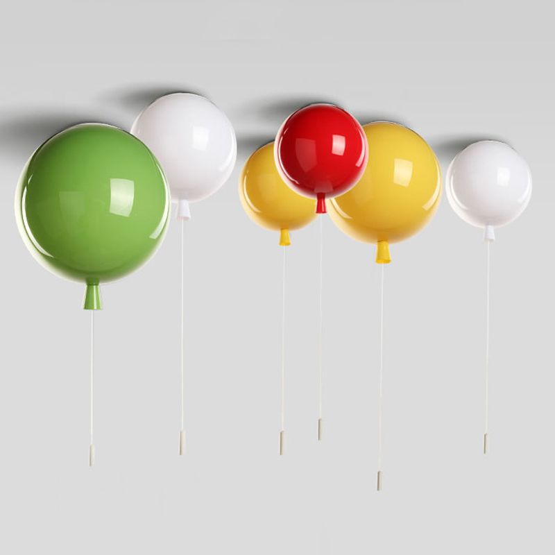 Plafonnier macaron en acrylique à 1 lumière avec cordon de tirage pour maternelle, ballon
