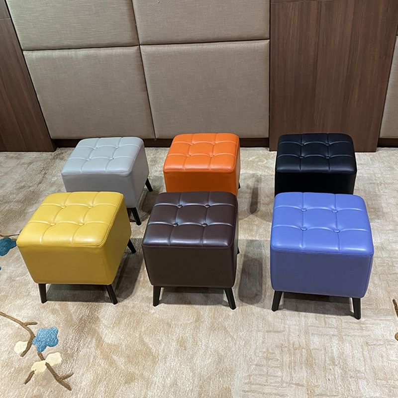 Glam Pouf Ottoman Genuine Leather Upholstered Tufted Square Ottoman with Chair Legs