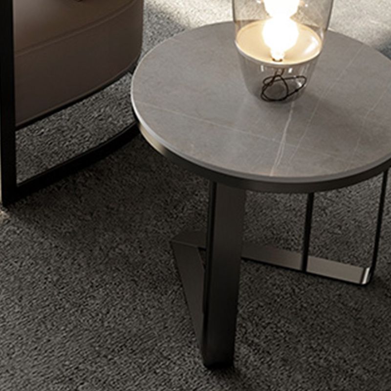 Glam Metal C-shape Side Table Round Stone Top Sofa Side End Table